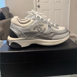 White & Silver Chanel Sneakers. Size 42 (runs small)